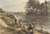 Laveuses au bord de la Marne by Leon-Augustin L'hermitte